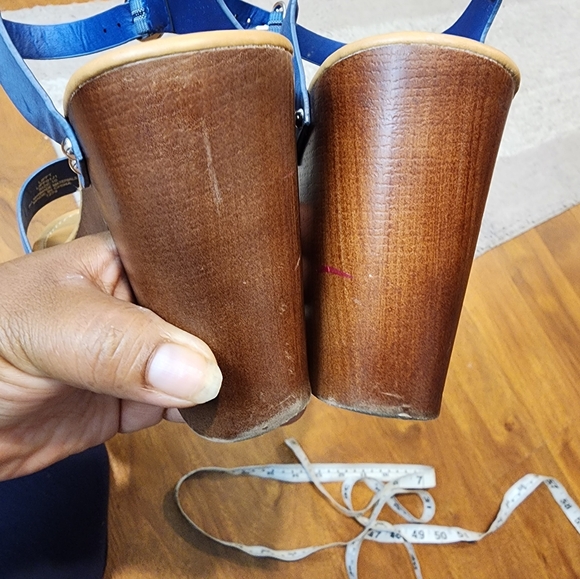 Madden Girl Faux Wood Platform Sandal Block Heel Open Toe Blue strap Size 10 - Picture 8 of 9